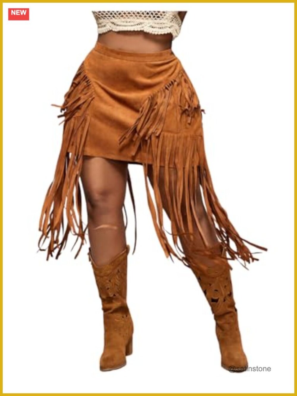 Faux Suede Fringe Skirt High Waisted Tassel Western Cowgirl Plus Size Midi